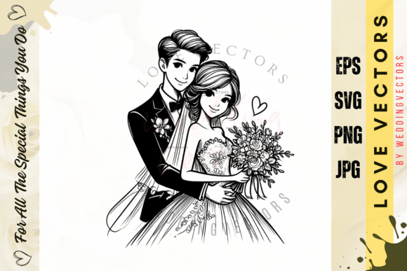 Capture Romance with Wedding Couple and Love Vectors - C2669