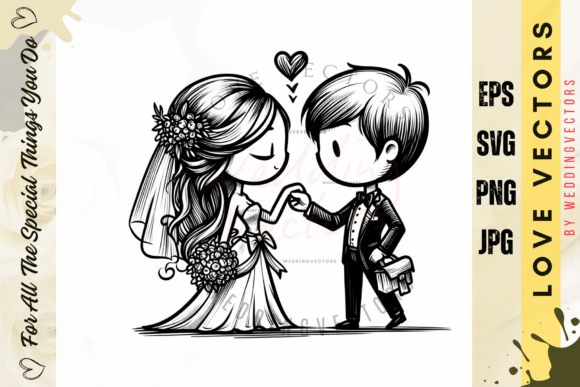 Elevate Romantic Designs with Wedding Couple and Love Vectors - C3724