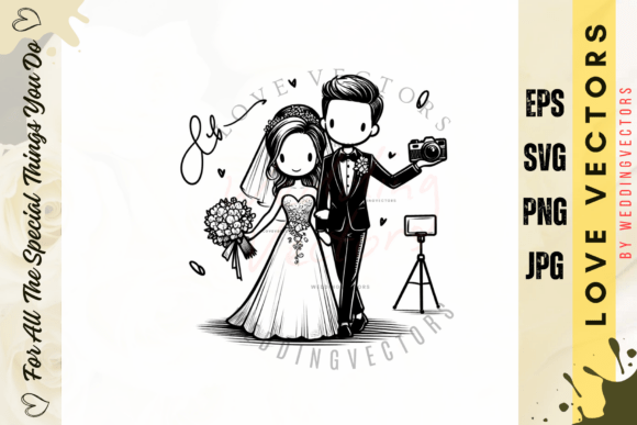 Timeless Romance: The Wedding Couple and Love Vectors C2685