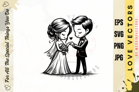 Wedding Couple and Love Vectors - C3798: Capturing Romance in Line Art